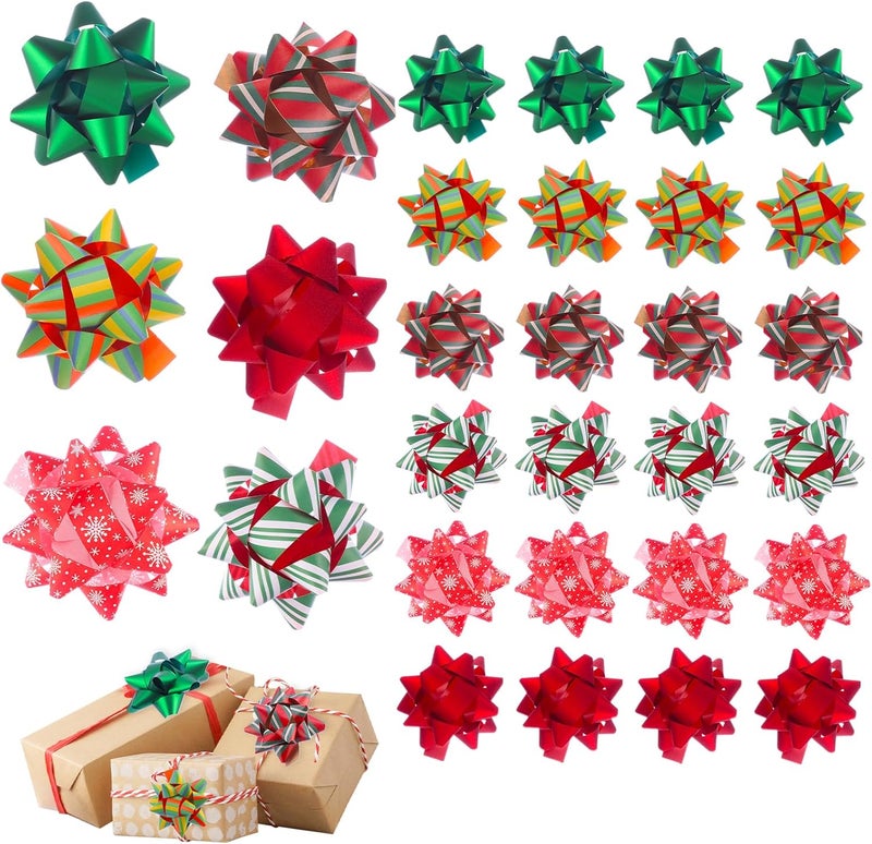 DYSHIPEN 24 Large Christmas Gift Bows,3.5 inches, Bows for Gift Wrapping and Presents,Christmas Bows,for Parties, Birthdays, Weddings or Other Holidays. - Image 1